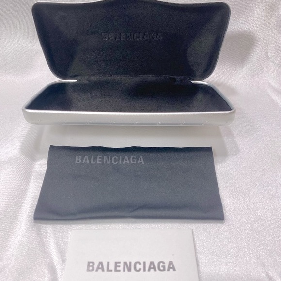 Balenciaga Hard Eyeglasses Sunglasses Leather Case Set in Silver NEW - Picture 2 of 7